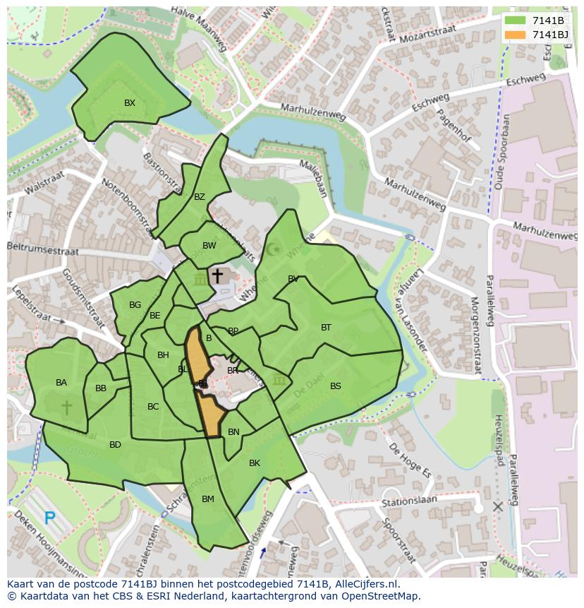 Afbeelding van het postcodegebied 7141 BJ op de kaart.