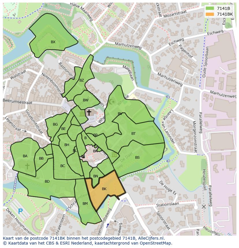 Afbeelding van het postcodegebied 7141 BK op de kaart.