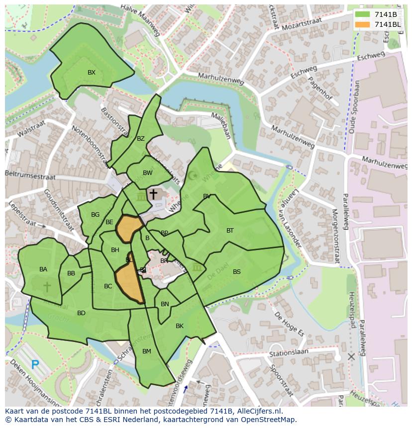 Afbeelding van het postcodegebied 7141 BL op de kaart.