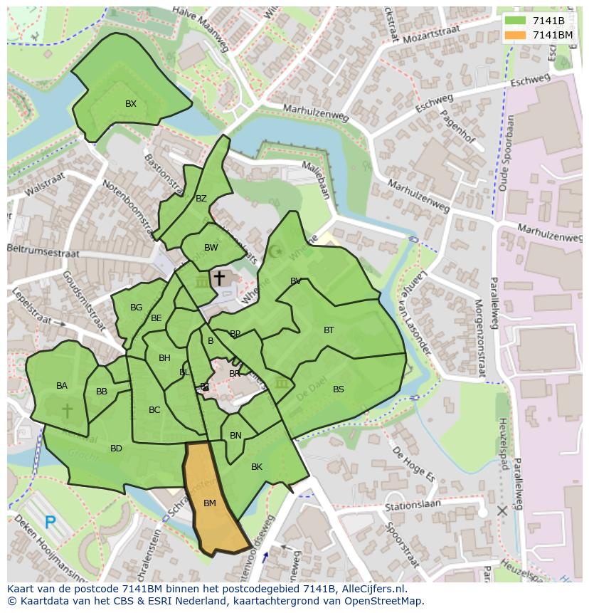 Afbeelding van het postcodegebied 7141 BM op de kaart.