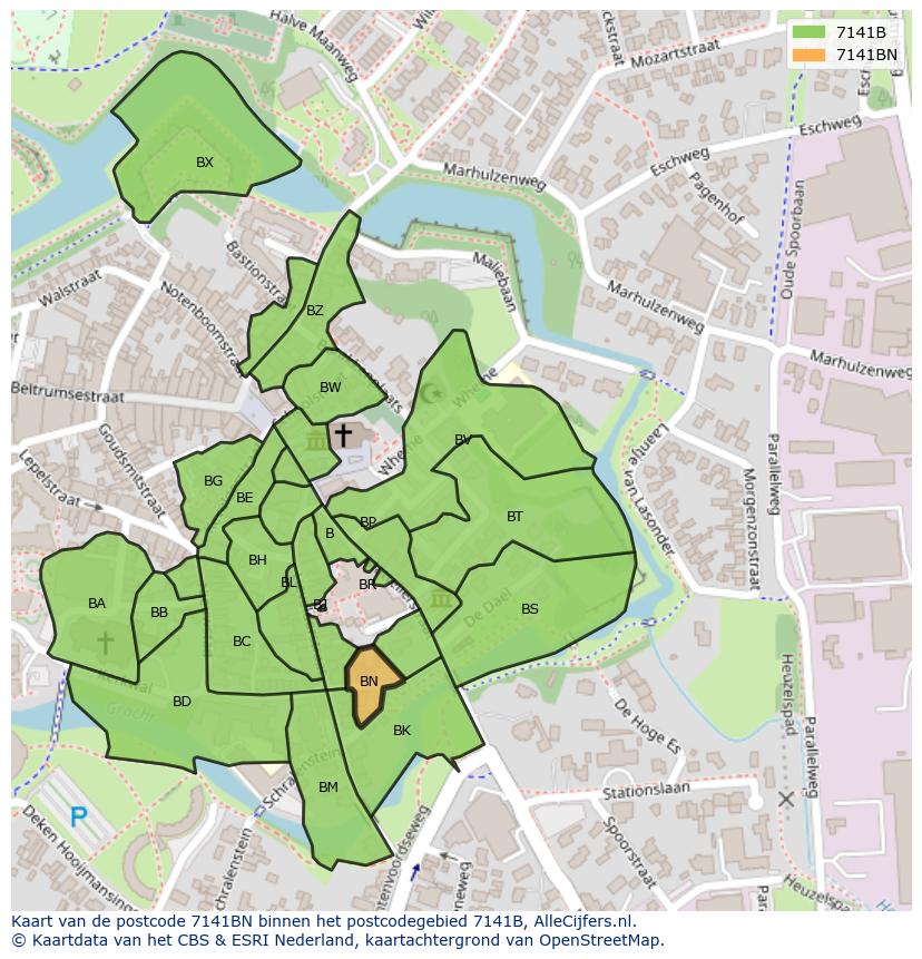 Afbeelding van het postcodegebied 7141 BN op de kaart.
