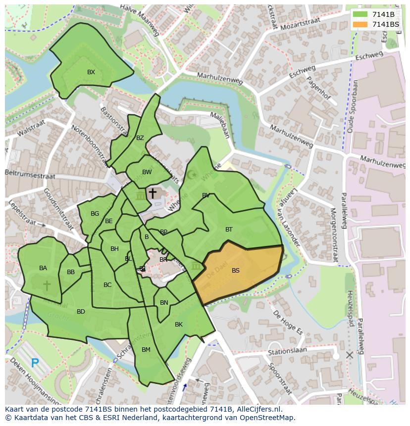 Afbeelding van het postcodegebied 7141 BS op de kaart.