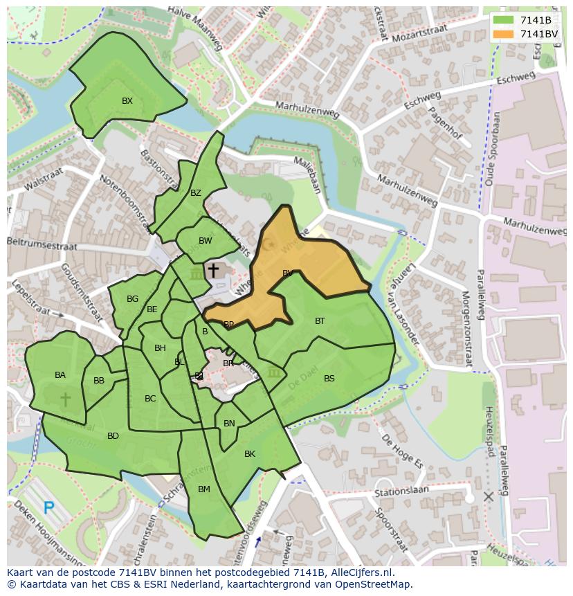 Afbeelding van het postcodegebied 7141 BV op de kaart.
