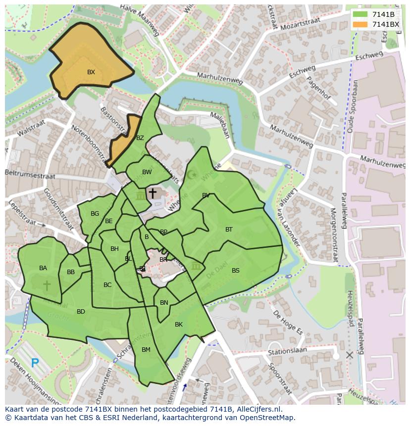 Afbeelding van het postcodegebied 7141 BX op de kaart.