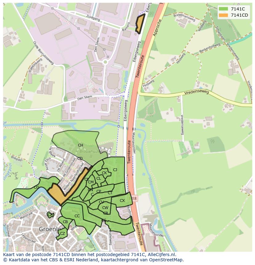Afbeelding van het postcodegebied 7141 CD op de kaart.
