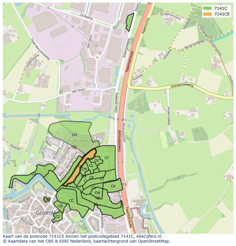 Afbeelding van het postcodegebied 7141 CE op de kaart.