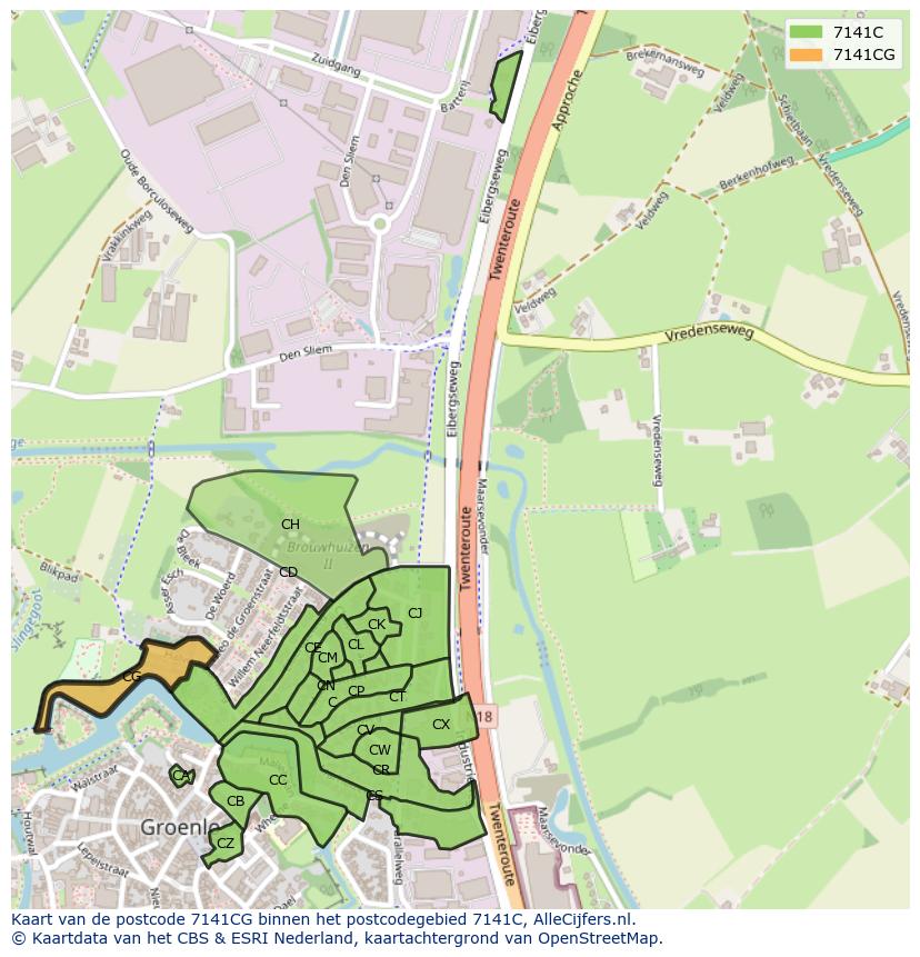 Afbeelding van het postcodegebied 7141 CG op de kaart.