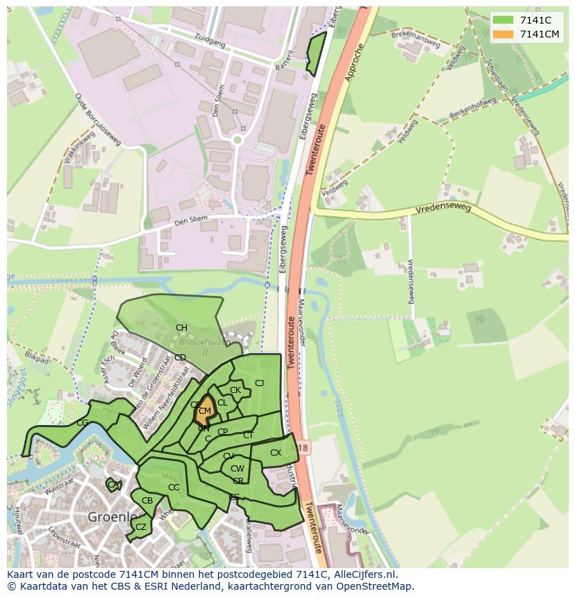 Afbeelding van het postcodegebied 7141 CM op de kaart.