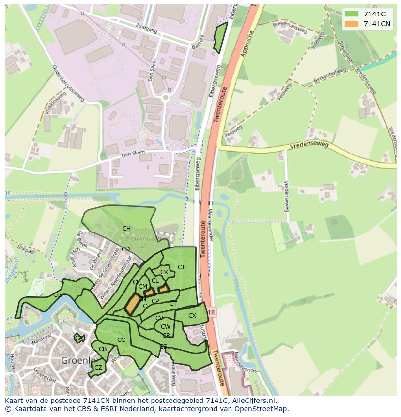 Afbeelding van het postcodegebied 7141 CN op de kaart.
