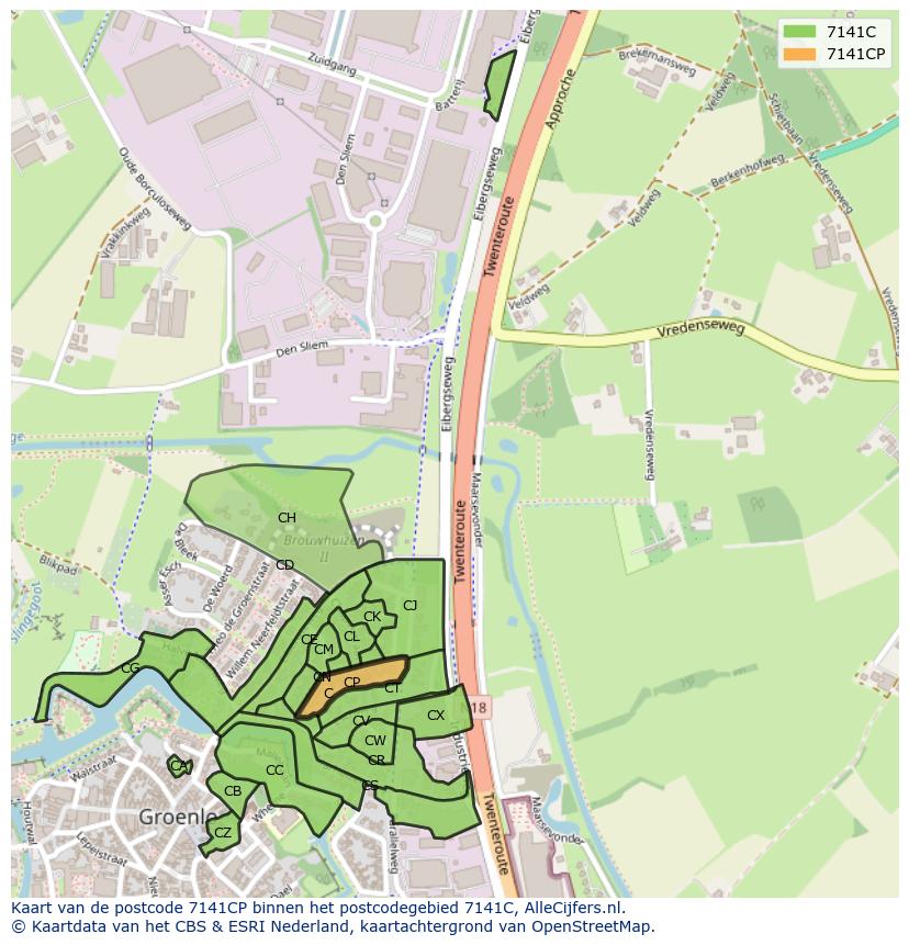 Afbeelding van het postcodegebied 7141 CP op de kaart.