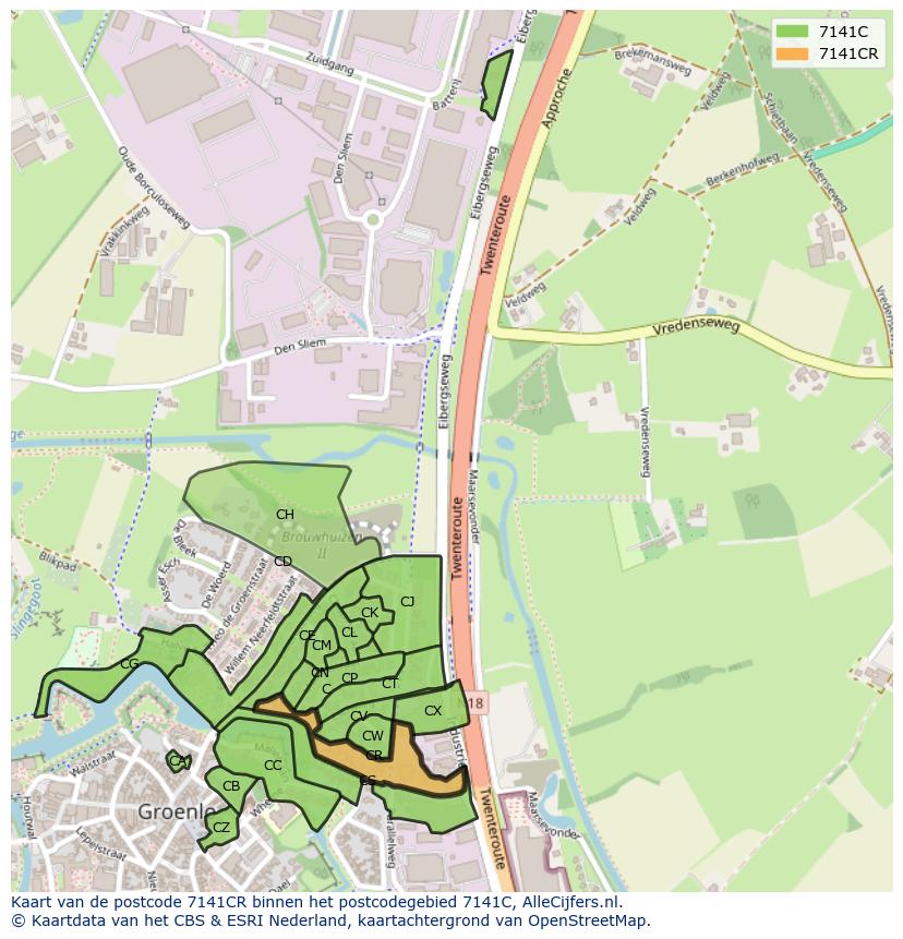 Afbeelding van het postcodegebied 7141 CR op de kaart.