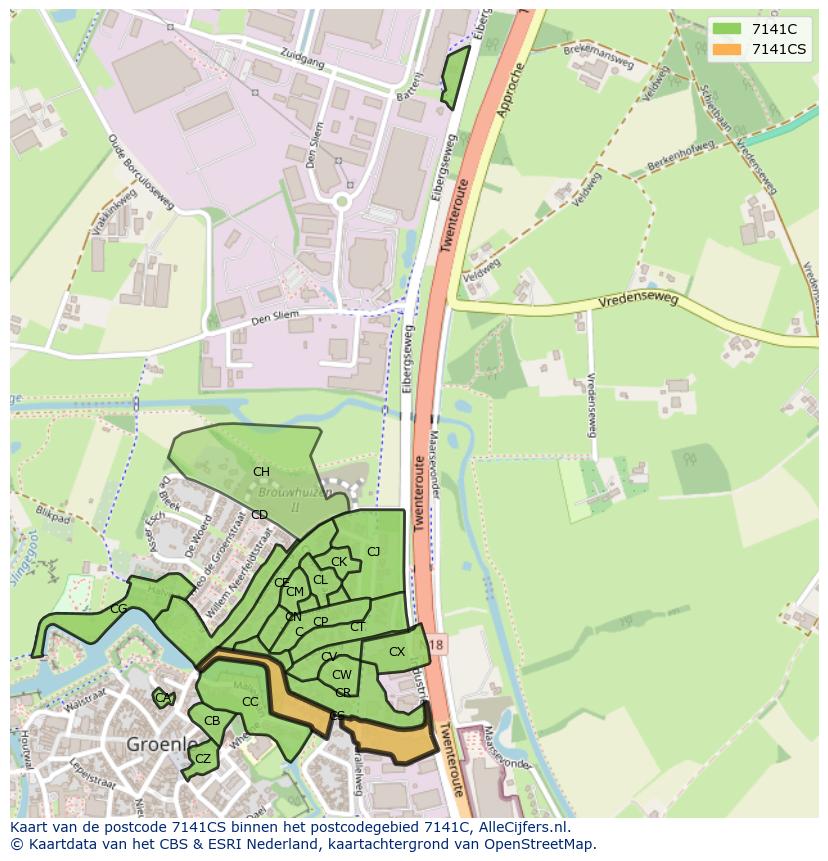 Afbeelding van het postcodegebied 7141 CS op de kaart.