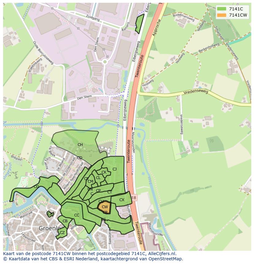 Afbeelding van het postcodegebied 7141 CW op de kaart.