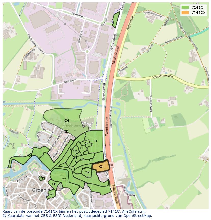 Afbeelding van het postcodegebied 7141 CX op de kaart.