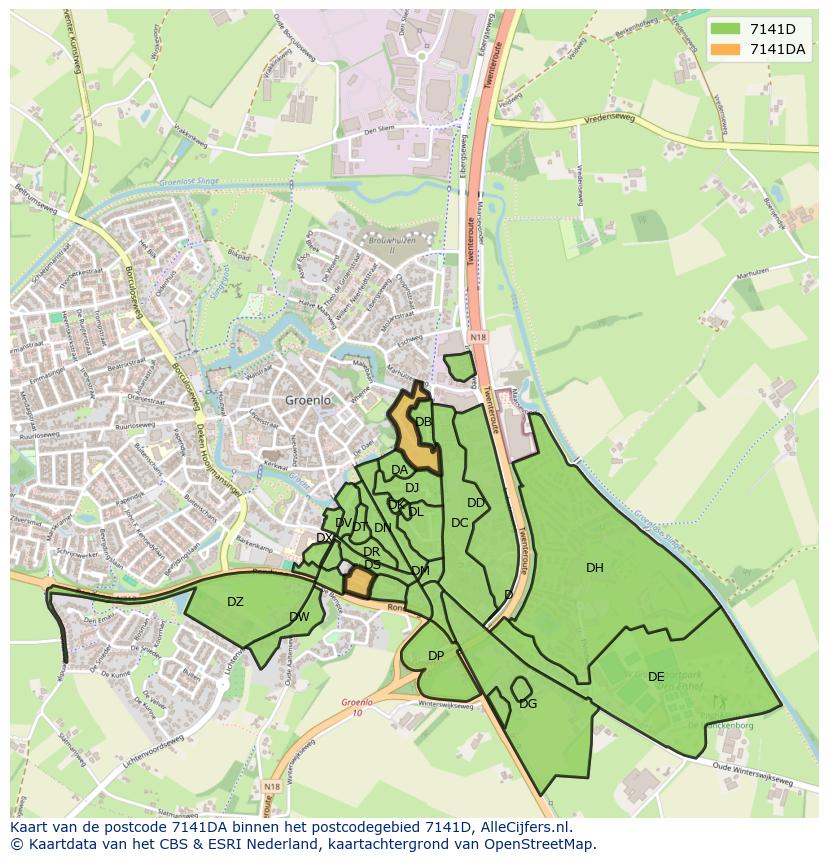 Afbeelding van het postcodegebied 7141 DA op de kaart.