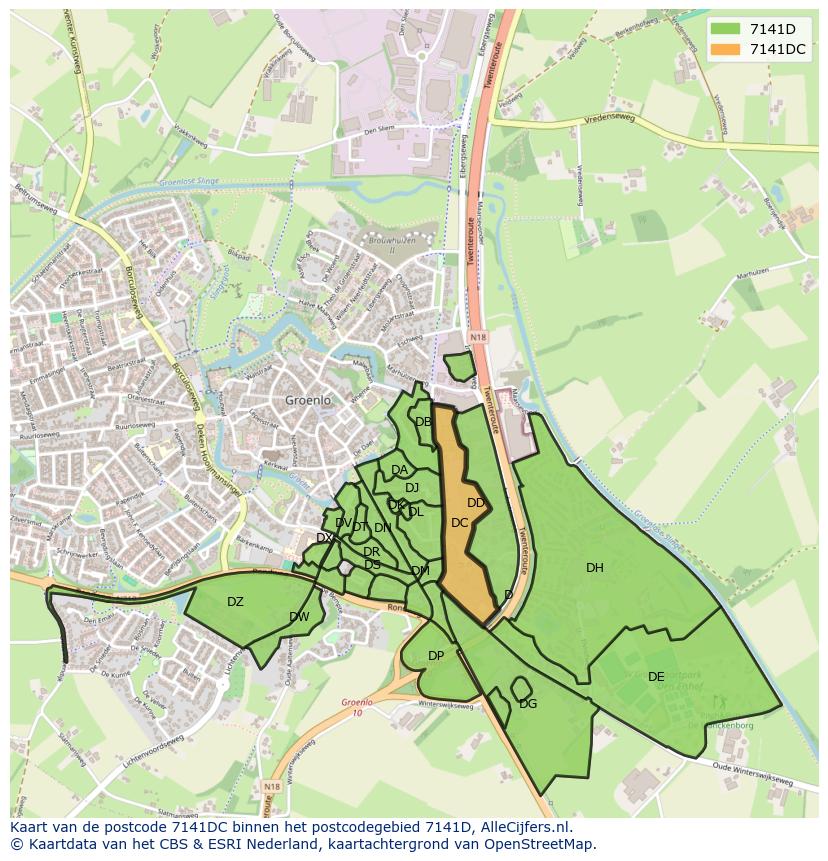 Afbeelding van het postcodegebied 7141 DC op de kaart.
