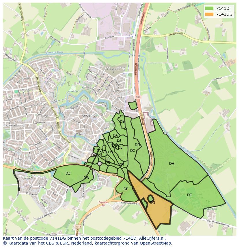 Afbeelding van het postcodegebied 7141 DG op de kaart.