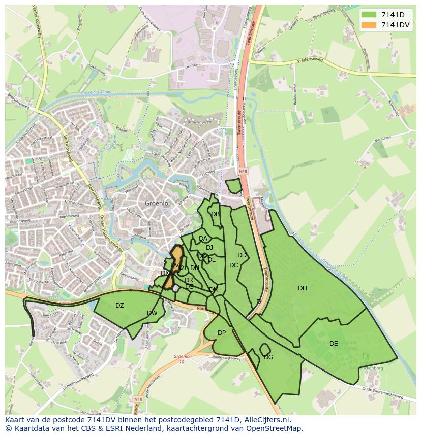Afbeelding van het postcodegebied 7141 DV op de kaart.