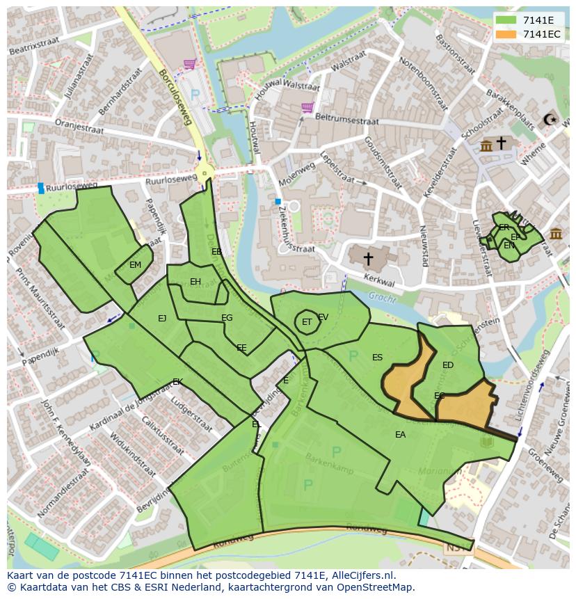 Afbeelding van het postcodegebied 7141 EC op de kaart.