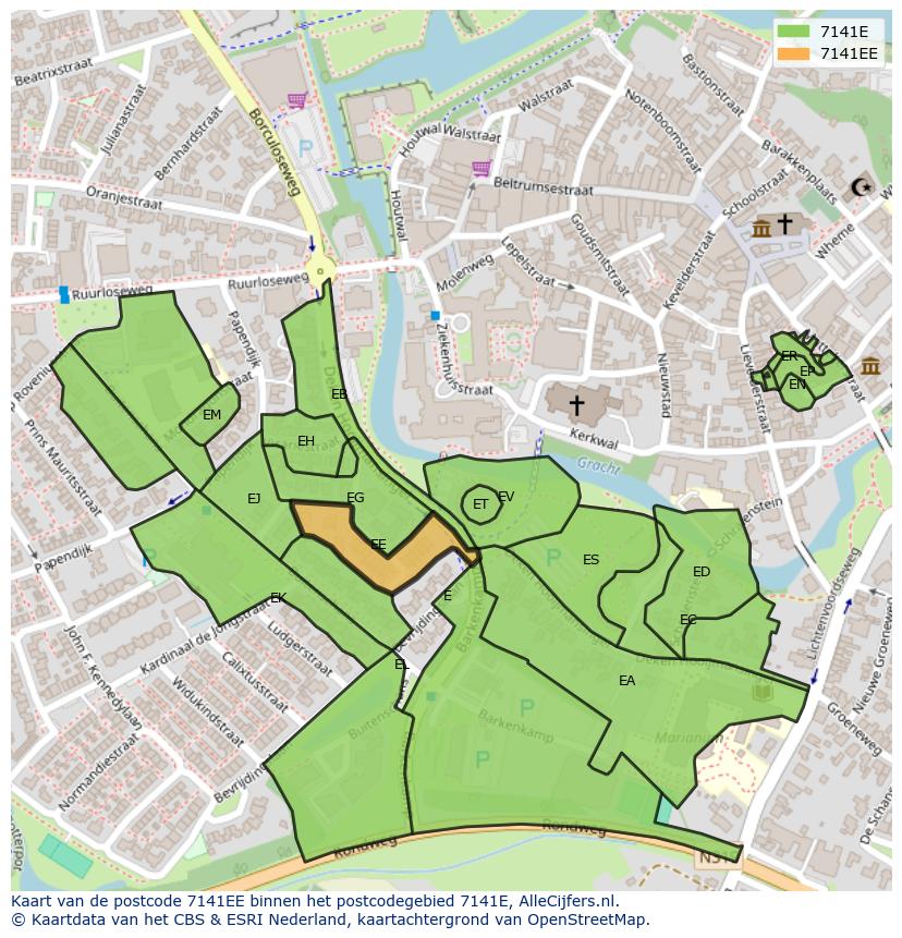Afbeelding van het postcodegebied 7141 EE op de kaart.