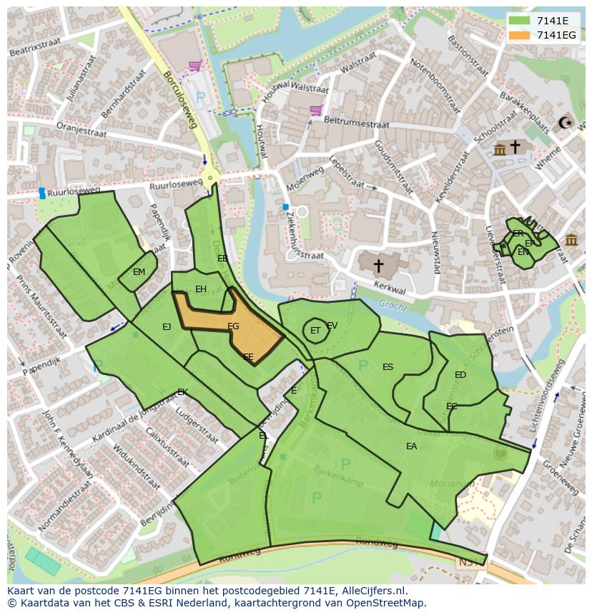 Afbeelding van het postcodegebied 7141 EG op de kaart.