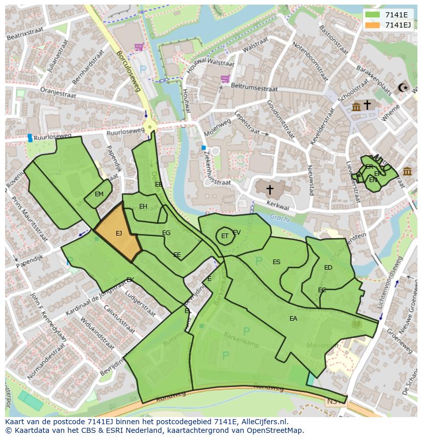 Afbeelding van het postcodegebied 7141 EJ op de kaart.