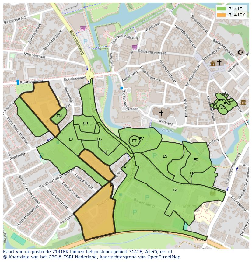 Afbeelding van het postcodegebied 7141 EK op de kaart.