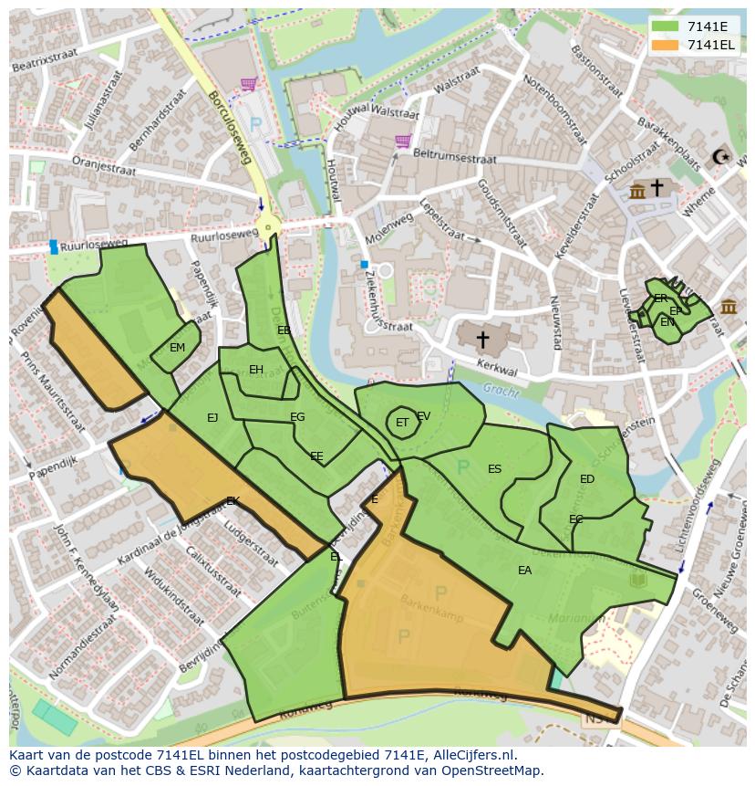 Afbeelding van het postcodegebied 7141 EL op de kaart.