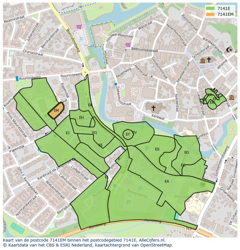 Afbeelding van het postcodegebied 7141 EM op de kaart.