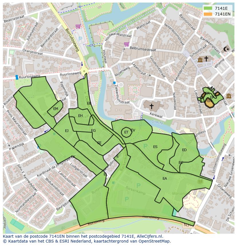 Afbeelding van het postcodegebied 7141 EN op de kaart.