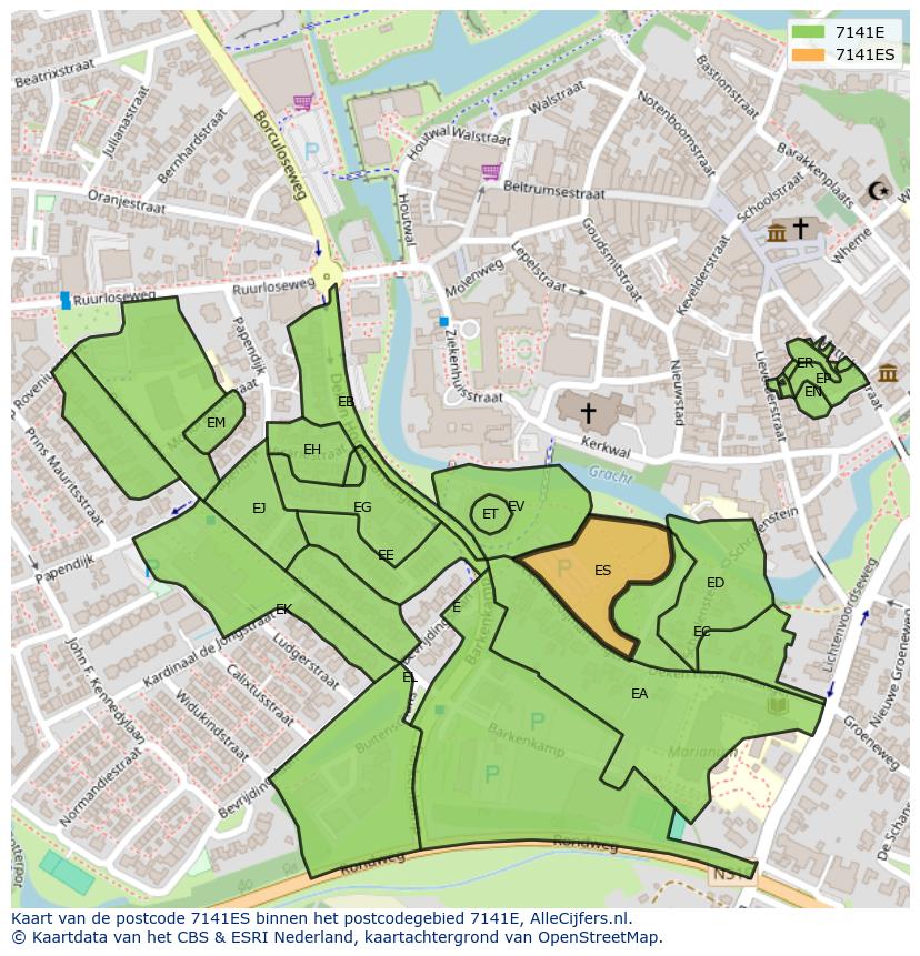 Afbeelding van het postcodegebied 7141 ES op de kaart.