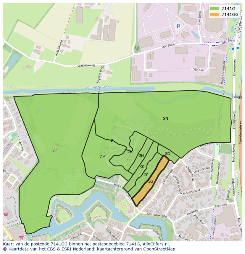 Afbeelding van het postcodegebied 7141 GG op de kaart.