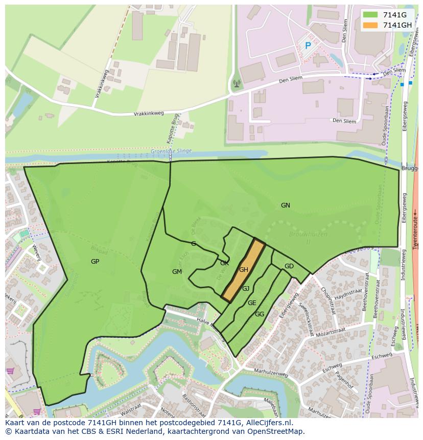 Afbeelding van het postcodegebied 7141 GH op de kaart.