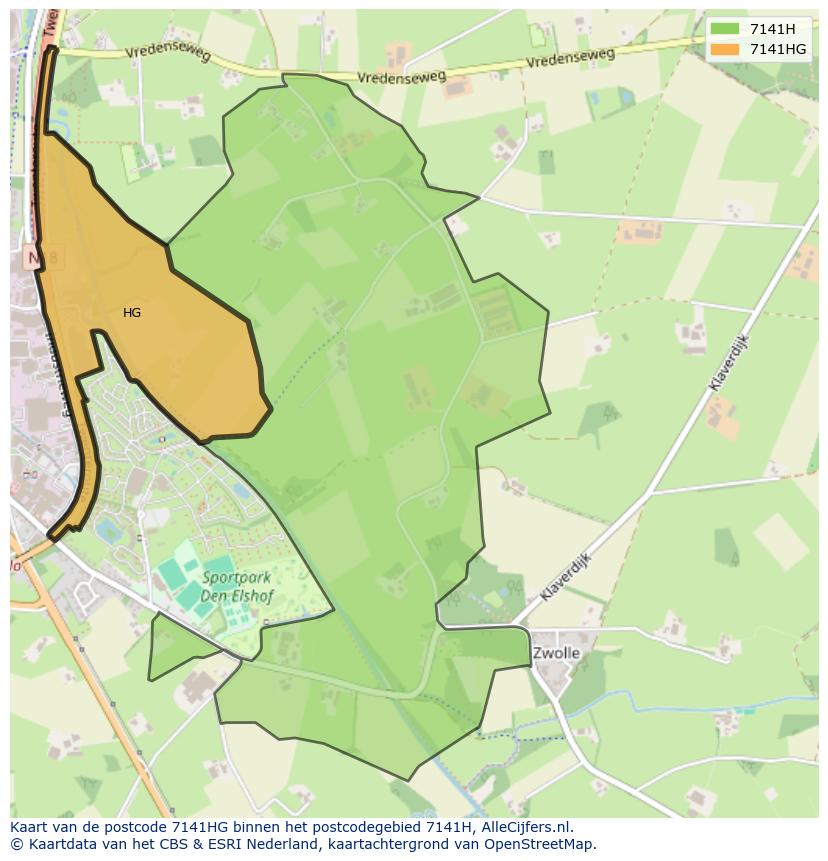 Afbeelding van het postcodegebied 7141 HG op de kaart.