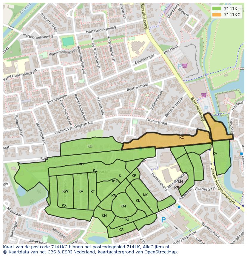 Afbeelding van het postcodegebied 7141 KC op de kaart.