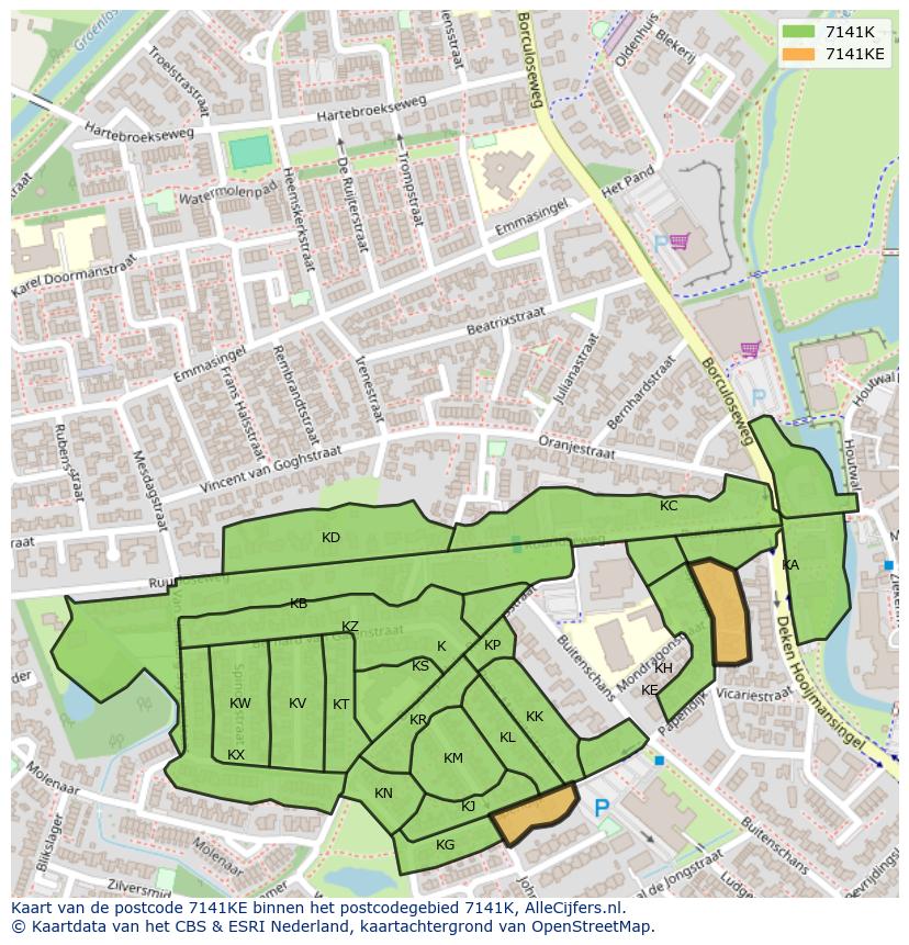 Afbeelding van het postcodegebied 7141 KE op de kaart.