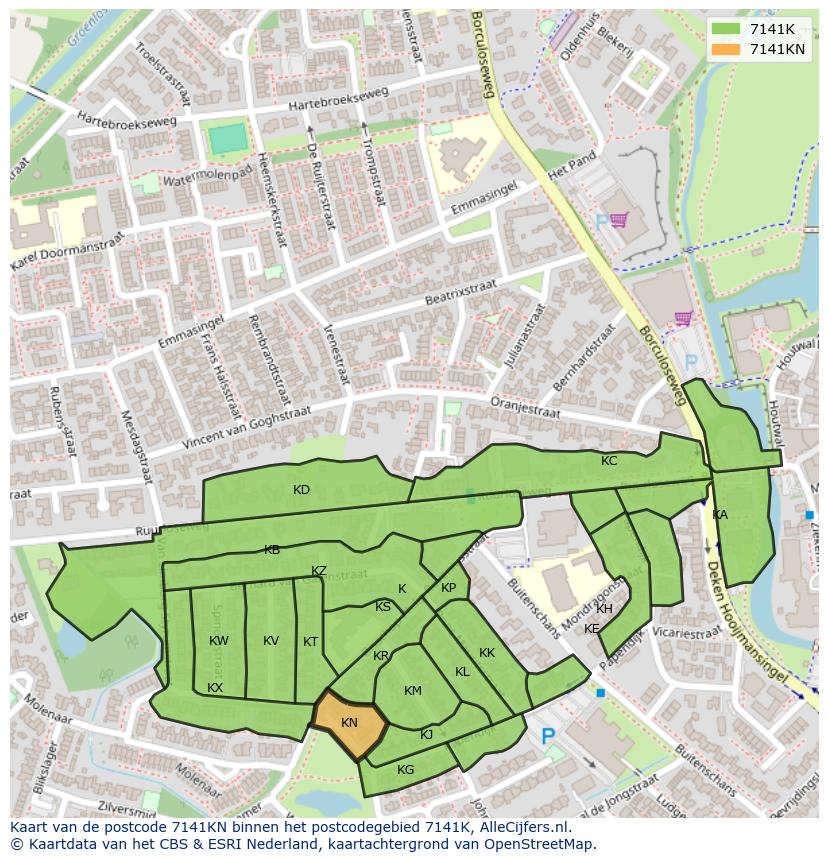 Afbeelding van het postcodegebied 7141 KN op de kaart.