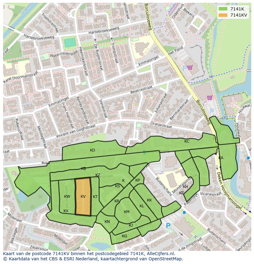 Afbeelding van het postcodegebied 7141 KV op de kaart.