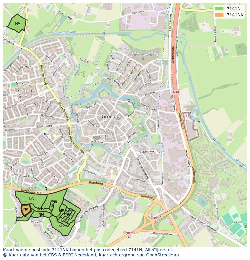Afbeelding van het postcodegebied 7141 NK op de kaart.