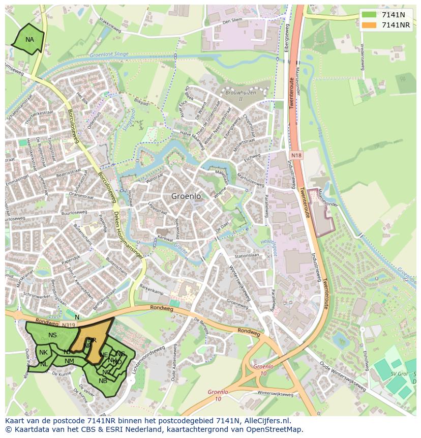 Afbeelding van het postcodegebied 7141 NR op de kaart.