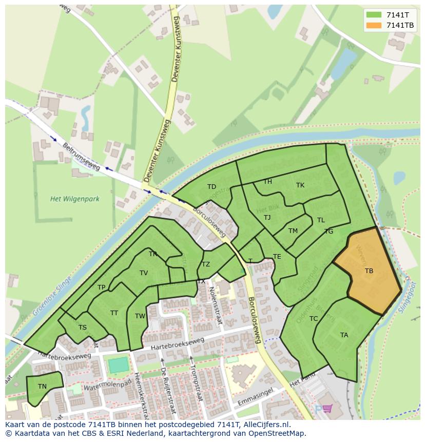 Afbeelding van het postcodegebied 7141 TB op de kaart.