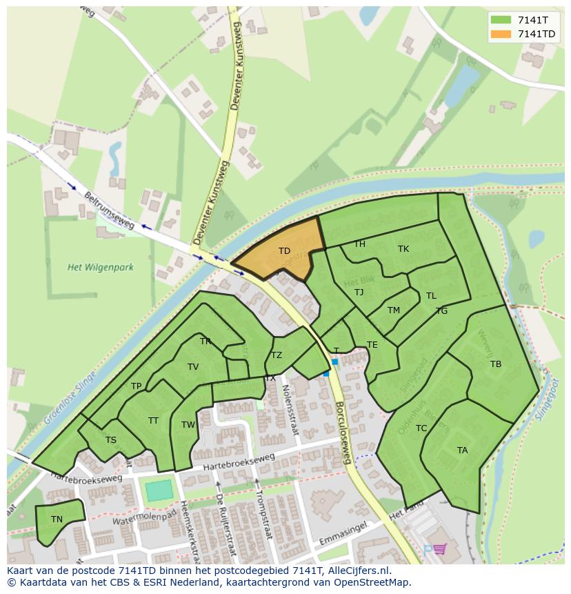 Afbeelding van het postcodegebied 7141 TD op de kaart.