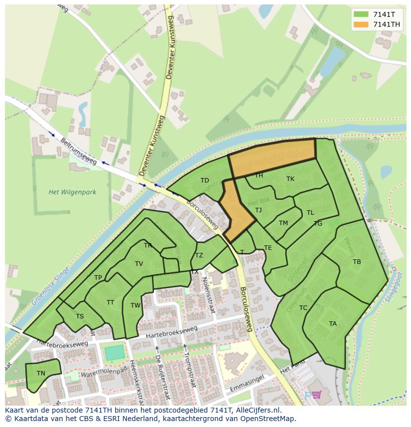 Afbeelding van het postcodegebied 7141 TH op de kaart.