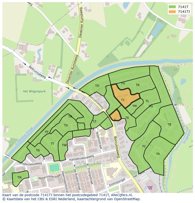 Afbeelding van het postcodegebied 7141 TJ op de kaart.