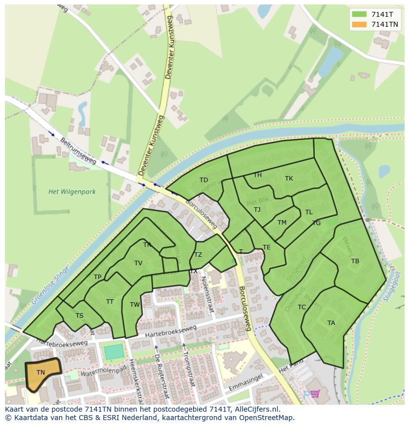Afbeelding van het postcodegebied 7141 TN op de kaart.