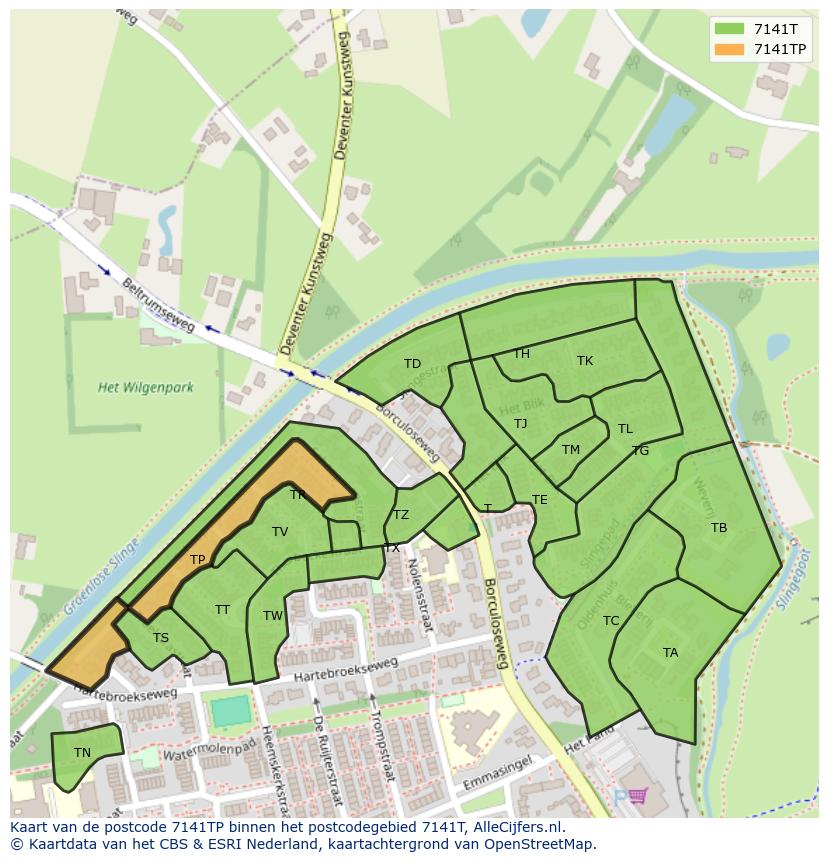 Afbeelding van het postcodegebied 7141 TP op de kaart.