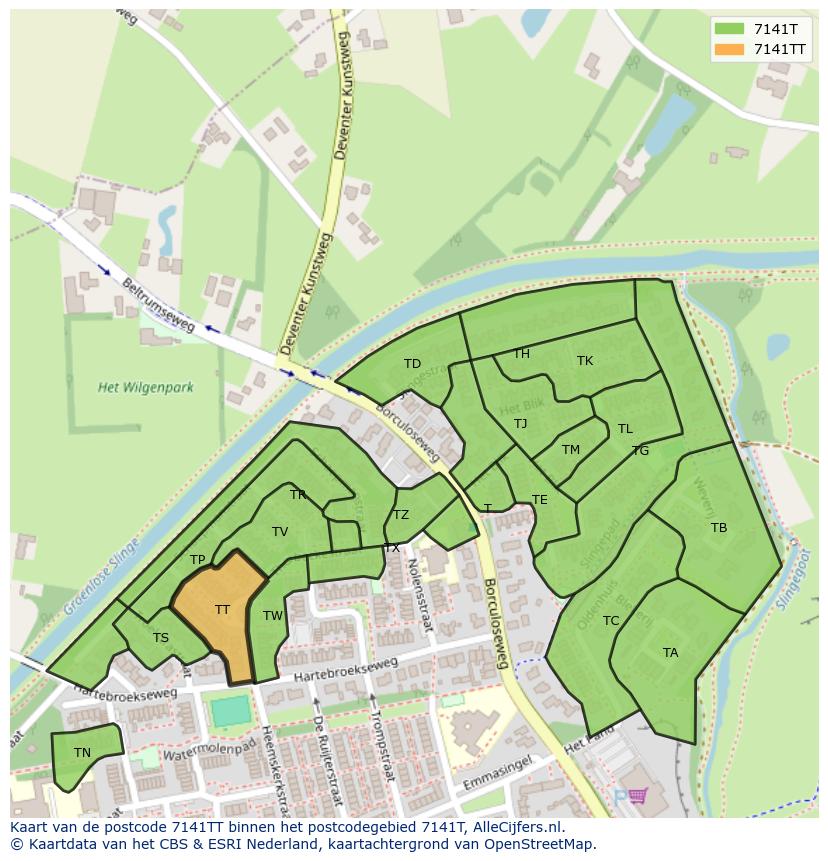 Afbeelding van het postcodegebied 7141 TT op de kaart.