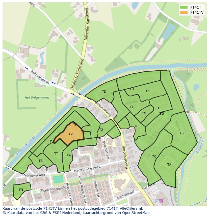 Afbeelding van het postcodegebied 7141 TV op de kaart.