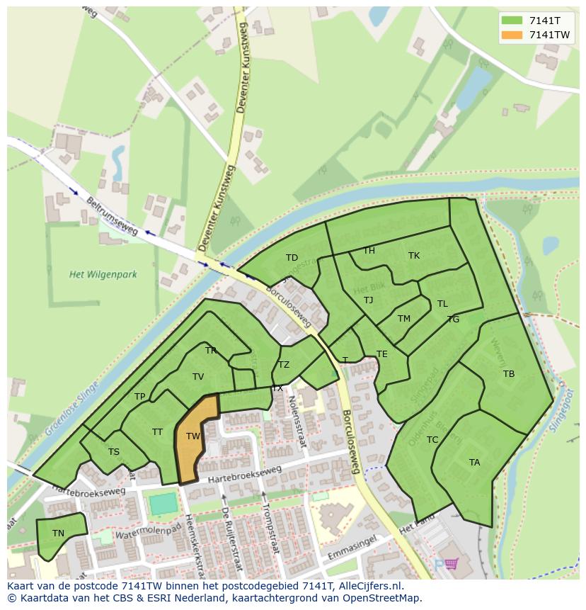 Afbeelding van het postcodegebied 7141 TW op de kaart.
