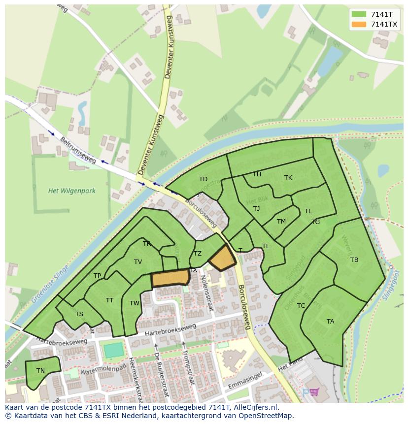 Afbeelding van het postcodegebied 7141 TX op de kaart.